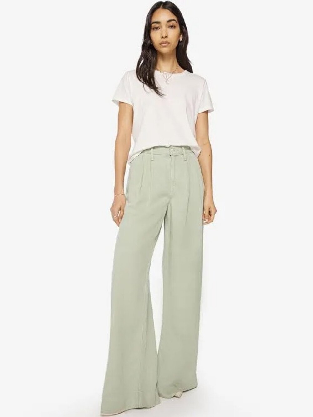 Mother High Waisted Pouty Prep Heel in Cameo Green